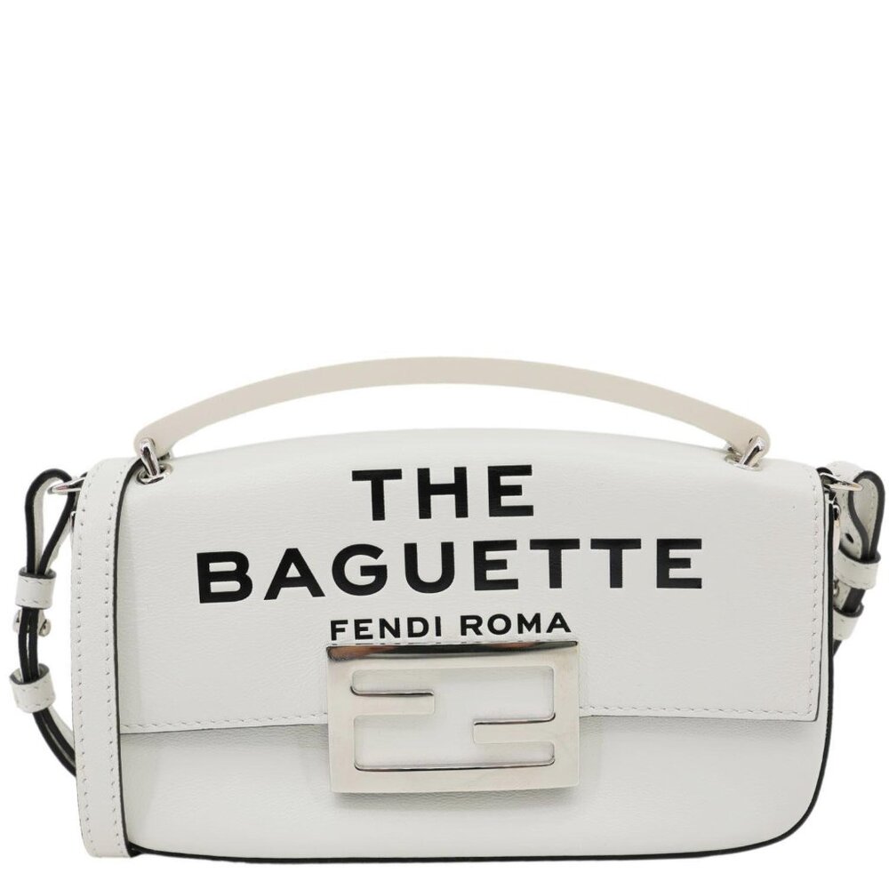 Fendi  x Marc Jacobs Bow Printed Leather Baguette Bag Off White